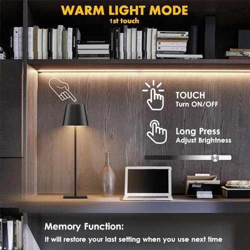 Cordless Table Lamp 5000mAh LED Rechargeable Lamp Black RGB, 2-Pack - Image 2
