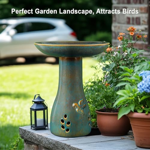 21.5in Ceramic Bird Bath for Outdoor Garden Heavy Duty, Blue - Image 2