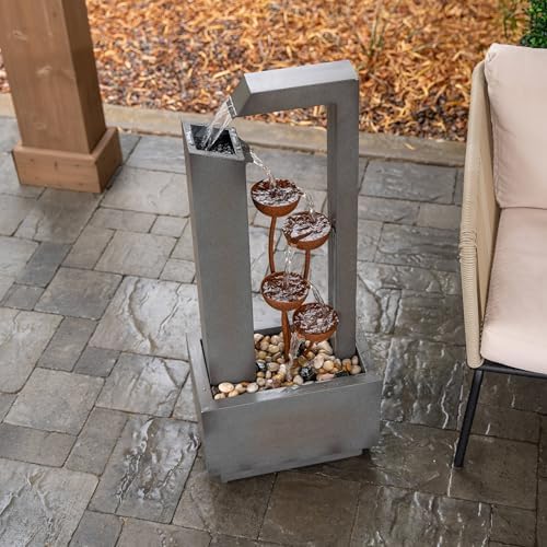 XBrand 38-Inch Freestanding Sculptural Metal Multi-Tier Flower Water Fountain, Gray and Bronze - Image 4