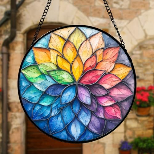 Colorful Flower Petals Stained Glass Window Hanging Suncatcher Gifts 9.8" - Image 4