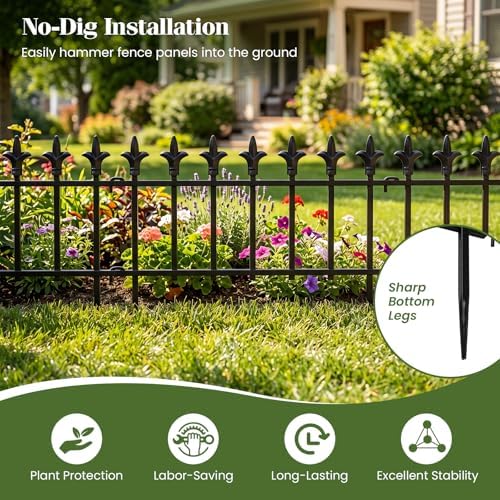 Giantex 10 Panels Decorative Metal Garden Fence, 18 FT No Dig Garden Border Fence with Fleur-de-Lis Finials, 17" H Heavy Duty Flower Bed Edging Fence, Folding Landscape Fencing for Yard, Pathway - Image 6
