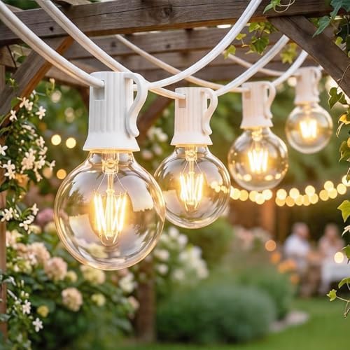 Afirst White String Lights 100FT Outdoor Patio Lights with 105 Globe Bulbs Waterproof Hanging Light for Backyard Party Wedding Lighting by Afirst