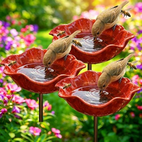2026 New Metal Flower Garden Stakes Bird Bath, Handmade Metal Flower Garden Stake, with Flowers Design, Colorful Butterfly Bee Bath Bowl for Outdoor Yard Decor (3 Pcs) by Unknown