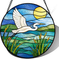 Stained Glass Suncatcher Flying Egret Window Hanging, Nature Art Glass Decor, Sunset Lake Wall Art, Unique Bird Lover Gift for Mom, Birthday Housewarming Ornament 9.8 Inch by Unknown