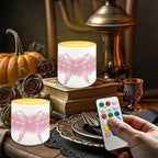Pink Ribbons Battery Operated Flameless Candles with Remote and Timer Flameless LED Pillar Candles for Banquet Weddings Home Decorations 4 Pack Tea Lights Bulk - Image 3
