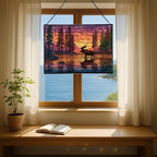 Moose Wading Through Shimmering Lake Rectangular Stained Glass Suncatcher – Hanging Window Panel with Animal & Nature Scene – Vibrant Glass Art Gift for Wildlife, Fantasy, Nature Lovers Id2VhA - Image 6