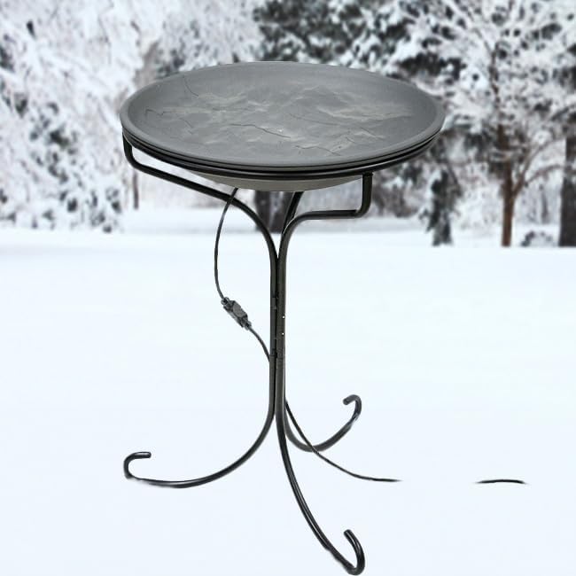 Wild Bird Lover’s Heated Bird Bath with Metal Stand – 20" Slate-Textured Basin, 150W Heater & 30" Coated Stand – Outdoor Bird Bath Keeps Water Ice-Free Year Round – Safe & Slip-Resistant Surface - Image 2