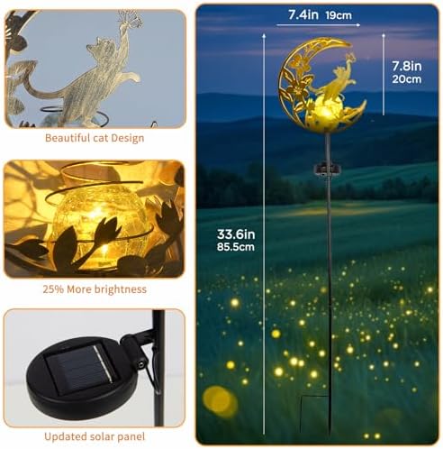 Cat Lights Outdoor Decor - Moon & Cat Sola Garden Lights Waterproof, Auto On/Off Pathway Lighting for Yard/Lawn/Patio, Handcrafted Metal Solar-Stake-Lights for Outside Decorations - Image 5