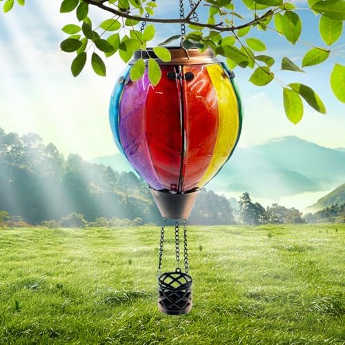 Hot Air Balloon Solar Lantern with Flame Colorful - Image 5