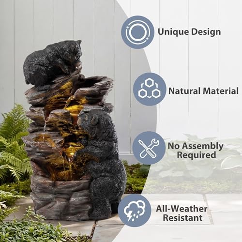 19.7" Tall Outdoor Water Fountain, 5 Tier Cascading Bowls and Stacked Water Fountain with LED Lights, for Yard Décor, Backyard, Patio and Deck (21.7'') - Image 5