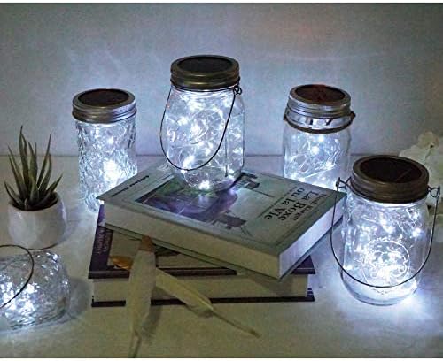 Solar Mason Jar Lid Lights, 10 Pack 30 LED Waterproof Firefly Fairy Lights with Hangers(No Jars), Outdoor Starry String Lights for Patio Yard Garden Wedding Lantern Decor (Cool White) - Image 5
