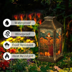 Fall Solar Lantern Watercolor Style Stained Glass Fall Landscape Decor Panel Waterproof Outdoor Hanging Lantern, Solar Powered Garden Light for Patio Yard Camping, Halloween Gift - Image 3