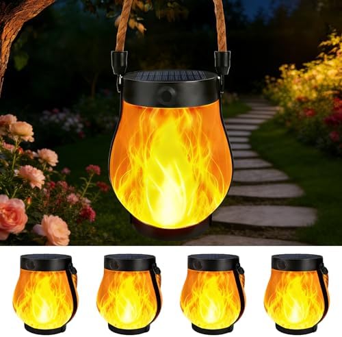 4 Pack Solar Lanterns Outdoor Waterproof, Flickering Flame Hanging Lanterns by Unknown