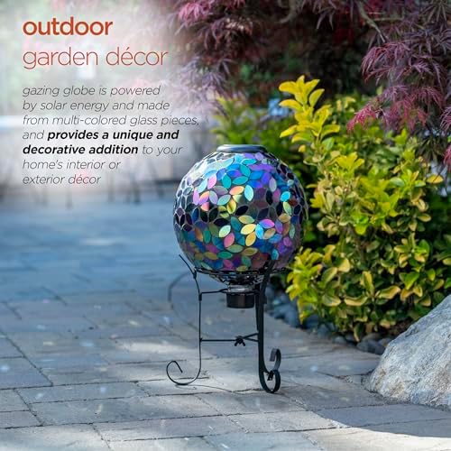Alpine Corporation GRS122A-SLR Indoor/Outdoor Glass Solar Powered Mosaic Gazing Globe Yard Decoration, 10", Purple - Image 4