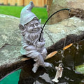 Garden Gnome Pond Statue Decoration, Fishing Gnome Garden Statue Outdoor Koi Pond or Waterfall Decor, 9.7" Stone Gnome Fishing Poolside Statue, Elf Pond Statue, Great Gifts & Housewarming for Mom by GardenWhisper