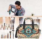 Boho Aztec Pattern Tool Bags for Men Women Multi-Pockets Wide Mouth Tool Organizer Storage Tote Bag Waterproof Stroage Bags with Adjustabe Shoulder Straper for Car Electrician Garden - Image 2