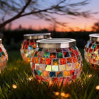 Cooo 4 Pack Valentines Day Gifts for Him Her Landscape Lighting Path Lights Heavy Solar Mosaic Lantern with RGB Color-Changing Light – Dual Solar Panels, Red Amber Glass Tiles, Waterproof Outdoor - Image 6
