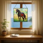 Black Hanoverian Horse Standing in Golden Pasture Light Square Suncatcher – Stained Glass Style Window Panel with Pastoral Scene, Custom Decorative Hanging Art for Equestrian Home, Christmas dsPHQT - Image 6