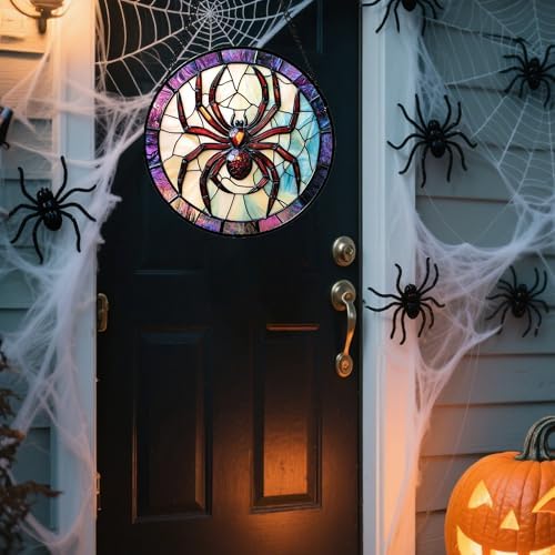 Halloween Spider Stained Glass Window Hanging Decor Gifts for Women 12" - Image 5