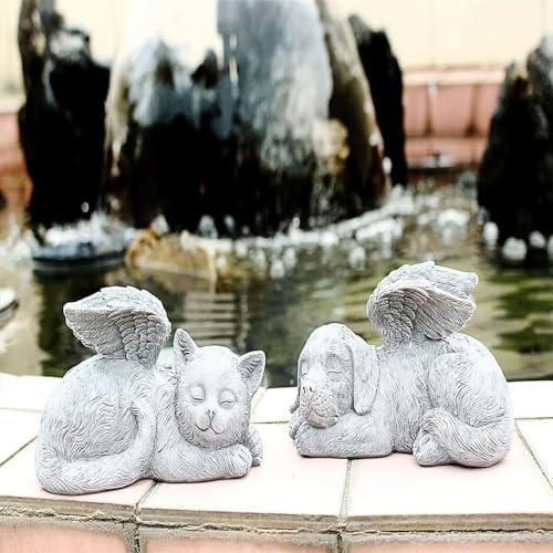 Angel Pet Statue Angel Wing Protect Sleeping Dog Garden Memorial Stone Statue Marker Stone Figurine to Honor Pet Resin Crafts Sculpture, Angel Cat - Image 5