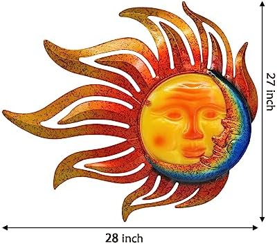 Tuokiuhn Large Sun Metal Outdoor Wall Art Decor Moon Wall Decor - Image 2