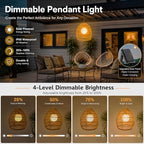 Solar Pendant Lights Outdoor, 12 Inch Rattan Solar Lantern with Remote - Image 2