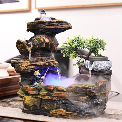 Tabletop Fountain Resin Indoor Waterfall Rockery Stream Tabletop Fountain for Home and Office Decor Water Feature Relaxation Fountain - Image 3