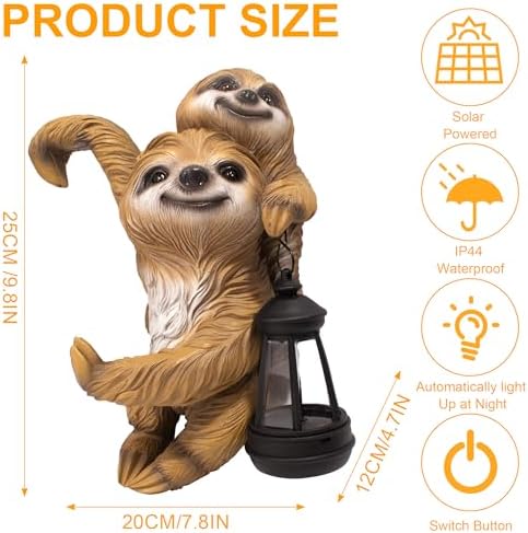 Adorable Sloth Hanging Garden Statue Outdoor Decorative Sculpture, Solar Light Outdoor Waterproof, Garden Decorations Home Patio Yard Outdoor, Relaxed Sloth Gifts for Mom - Image 3