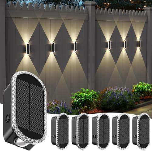 Herzila 6 Pack Solar Fence Lights Outdoor, RGBW Solar Wall Lights Waterproof Top and Bottom Lighting Solar Powered for Garden/Pool Cage/Patio/Wall (2 Installation Modes) by Herzila