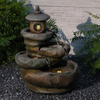 25.2" H 4 Tiered Pagoda and Imitation Rock Outdoor Water Fountain - Natural Zen Decor with LED Lights fits for Outdoor&Indoor Water Fountain, Suitable for Garden/Patio/Yard/Deck/Balcony （Resin） by Bumilgar