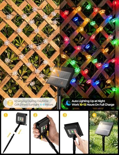 Brightown 2 Pack Flower Solar String Lights Outdoor Waterproof, Multicolor - Image 4