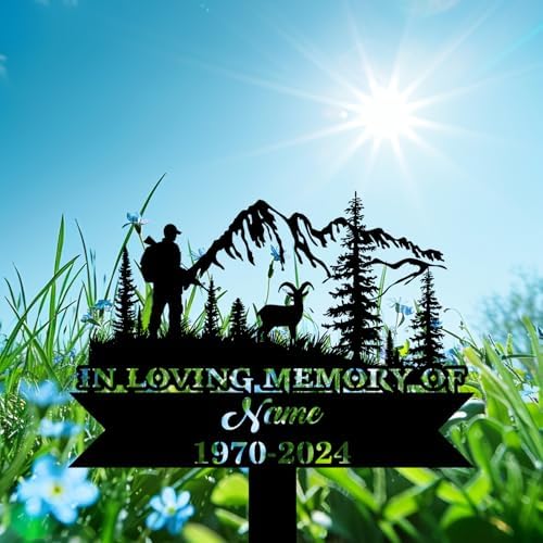 Personalized Hunter Grave Marker Mountain Goat Hunting Memorial Garden Stake 8-24 inch Hunter Dad Loss Gift, Hunter Memorial Gift Loss of Loved One (Mountain Goat Hunting) - Image 2