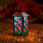 Solar Lantern Colorful Stained Glass Window Outdoor Waterproof Garden Hanging Lantern Solar Powered Lighting Outside Solar Light for Patio Yard Camping, Gifts for Women Mom by Unknown