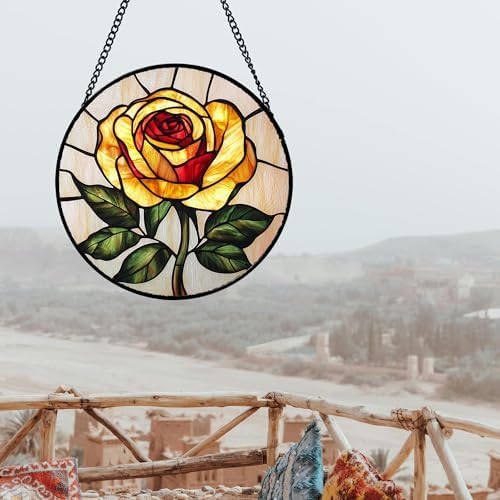 Yellow Rose Stained Glass Window Hanging Suncatcher Gifts for Women 12" - Image 4