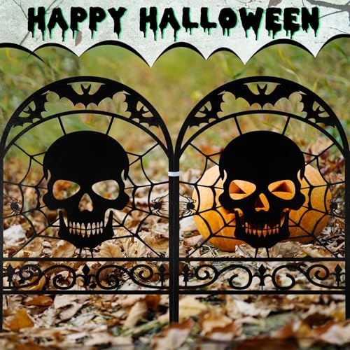 Yaocom 12 Pack Halloween Skull Fence, 16.5" H x 11.8" W Metal Outdoor Decor - Image 5