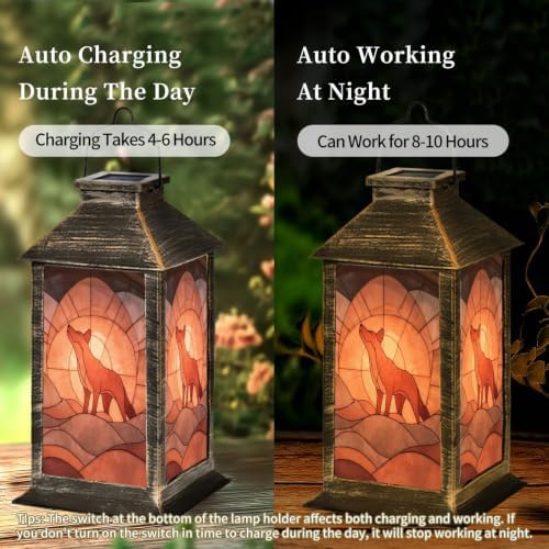 Solar Lantern Abstract Fox Silhouette Glass Outdoor Waterproof Garden Hanging Lantern Solar Powered Lighting Outside Solar Light for Patio Yard Camping, Gifts for Women Mom - Image 4