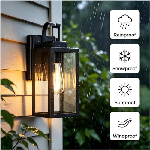 Black Outdoor Wall Lantern 2 Pack, 14 Inch Outdoor Porch Lights Wall Mount, Waterproof Exterior Wall Lamp Fixture, Outside Decorative Sconce Wall Lighting for Porch, House, Garage - Image 3