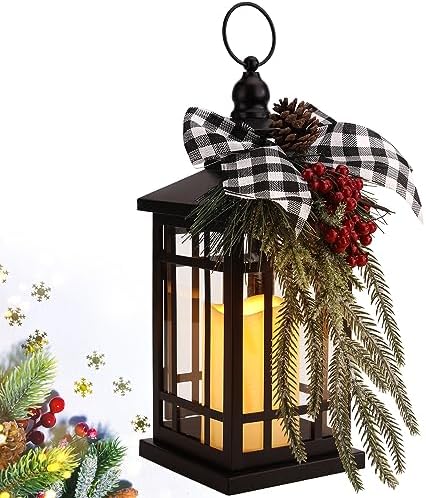 Christmas Decorations Christmas Lantern, Christmas Decor Candle Lanterns, 14 Inch Flameless Candle Lantern, Outdoor Patios Indoor Home Table Fireplace Farmhouse Decorations,Holiday Xmas Gifts by KAMPGO