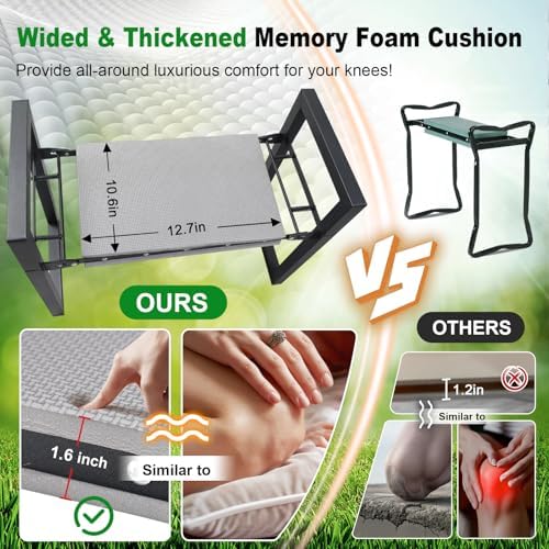 Garden Kneeler and Seat Heavy Duty - Anti-Tip Super Stable Multifunctional Gardening Stool Bench,Wide 12.7" Pads,Foldable Ergonomic Handles for Seniors Women Men Pain-Free Weeding,Planting Yard Work - Image 6