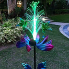 Solar Hummingbird Wind Spinners, Solar Firework Lights Garden Décor, Metal Lotus Flower Windmill Colour Changing Optical Fiber Lights Yard Decoration, Outdoor Wind Sculpture for Lawn Patio,Balcony - Image 3