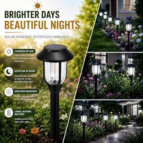 Solar Lights Outdoor 8 Pack, Cool White Solar Pathway Lights, Auto On/Off,Waterproof Solar Powered LED Landscape Lighting for Path Walkway Driveway Yard Garden Patio - Image 2