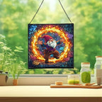 Fire Ring Gnome Dance Stained Glass Suncatcher – Square Hanging Window Panel for Home or Greenhouse – Whimsical Glass Art Gift for Garden Lovers, Christmas, Halloween, Father Days dHpxaH - Image 2
