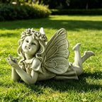 Garden Angel with Bird Statue, Resin Fairy Outdoor Memorial Decor by ENNAS