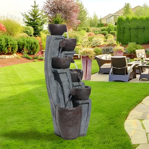 6-Tier Cascading Outdoor Water Garden Fountain 49.61''H Modern Waterfall - Image 6