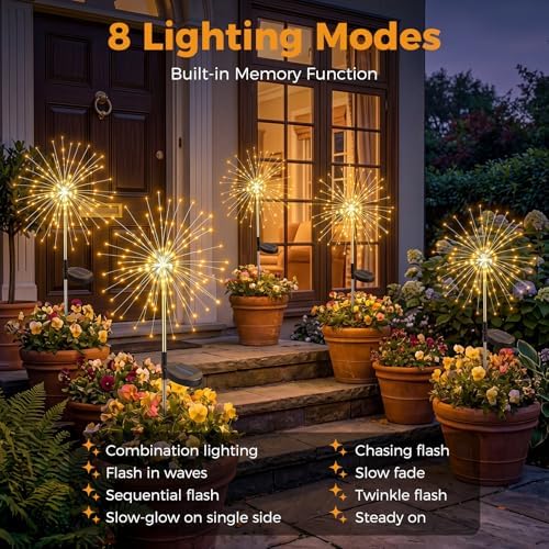 btfarm 6 Pack Solar Garden Lights Outdoor, 8 Modes Firework Lights Outside - Image 2