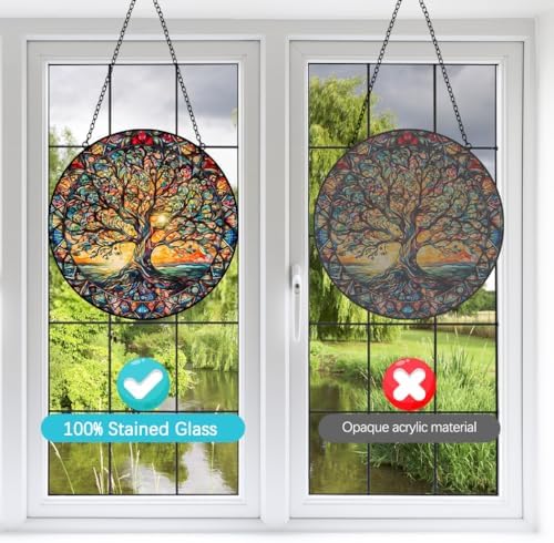 Tree of Life Suncatcher Stained Glass Window Hanging - 8″ Handmade Sun Catchers Indoor Window Catcher Suncatchers for Windows Hanging - Wall Art Home Garden Decor Panel - Birthday Gifts for Women Men - Image 7