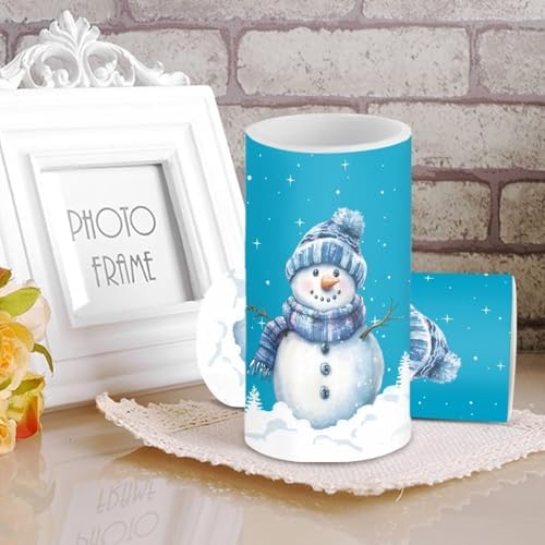 Set of 2 Christmas Snowman Blue Flameless Candles Bulk Battery Operated Candles with Timer Remote LED Pillar Lights for Banquet Dining Table Decorations - Image 3