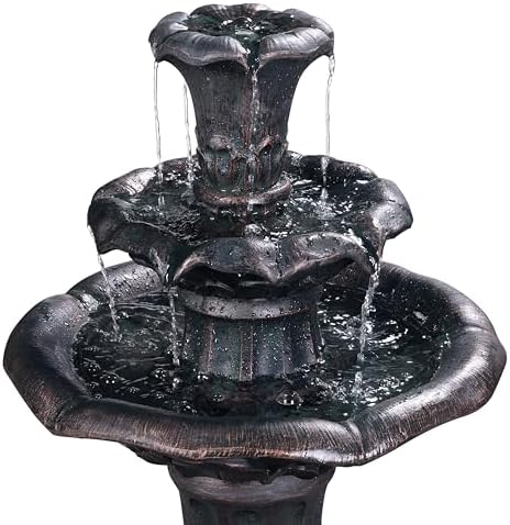 Teamson Home Lily Flower Floor Pedestal 3 Tiered Floor Waterfall Fountain with Pump for Outdoor Patio Garden Backyard Decking, 38 Inch Height, Dark Gray - Image 7