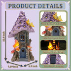 COWOS Mushroom House Statue, Garden Decor Outdoor Solar Statues, Solar Garden Statue Lights, Fairy Garden Decorations, Mushroom Fairy House Figurine with Butterflies and Flowers for Yard Decor - Image 2