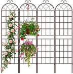 LZRS 82.7 x 80in Rustic Iron Arch Decoration Garden Trellis with Brown Metal Coating – Perfect for Supporting Climbing Plants Outdoor, Roses, Vines, Flowers, and Vegetables. by LZRSPET